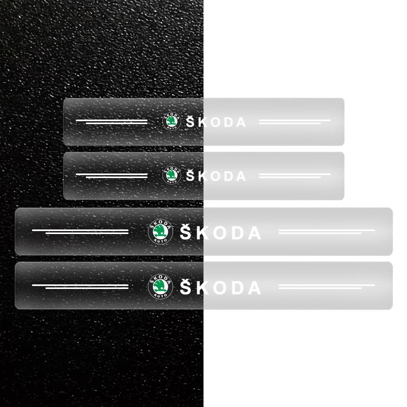 4Pc Car Threshold Protector Transparent Decorative Badge 3D Sticker For Skoda Octavia Superb Rapid Kodiaq Karoq Fabia Kamiq Roomster Citigo