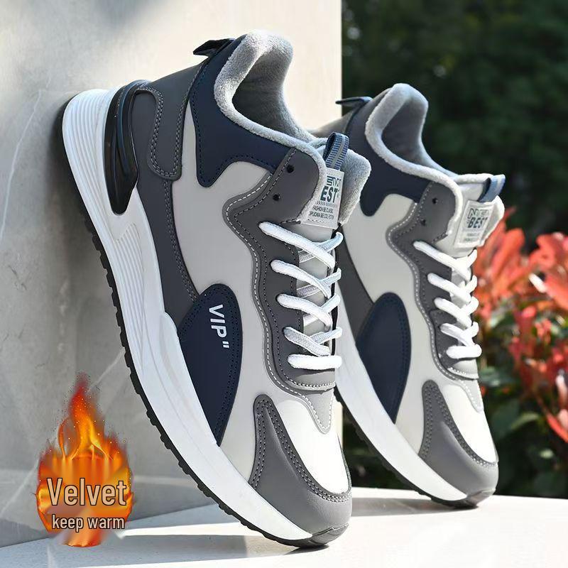 

Мужские водонепроницаемые нескользящие спортивные туфли - подкладка из хлопка и флиса, верх из толстой кожи, теплая зимняя повседневная модная обувь. 44