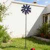 Metal Windmill Feature With Bright Red And Dark Blue Blades Great For Garden Landscape Lawn Yard And Deck Enhancement