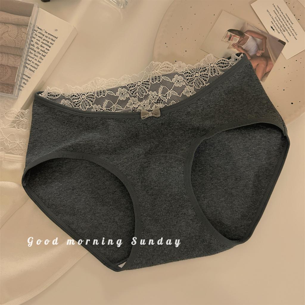 Female Spring and Autumn Sweet Lace Edge Pure Color Pure Cotton 10A Bacteriostatic Briefs