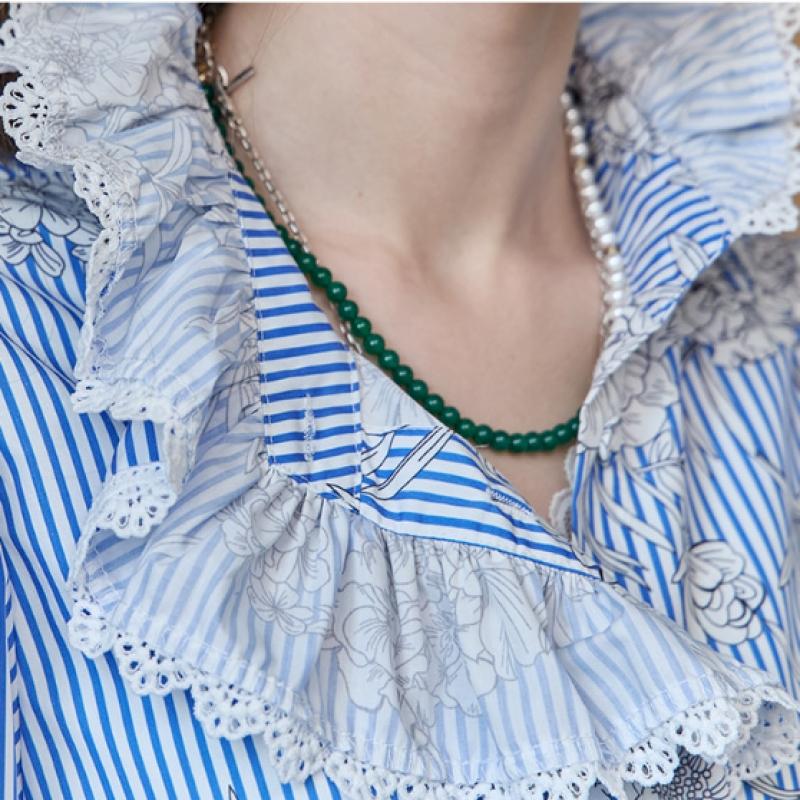 MAXZA Bluză cu dantelă florală, volane și dungi Ze05qb011na