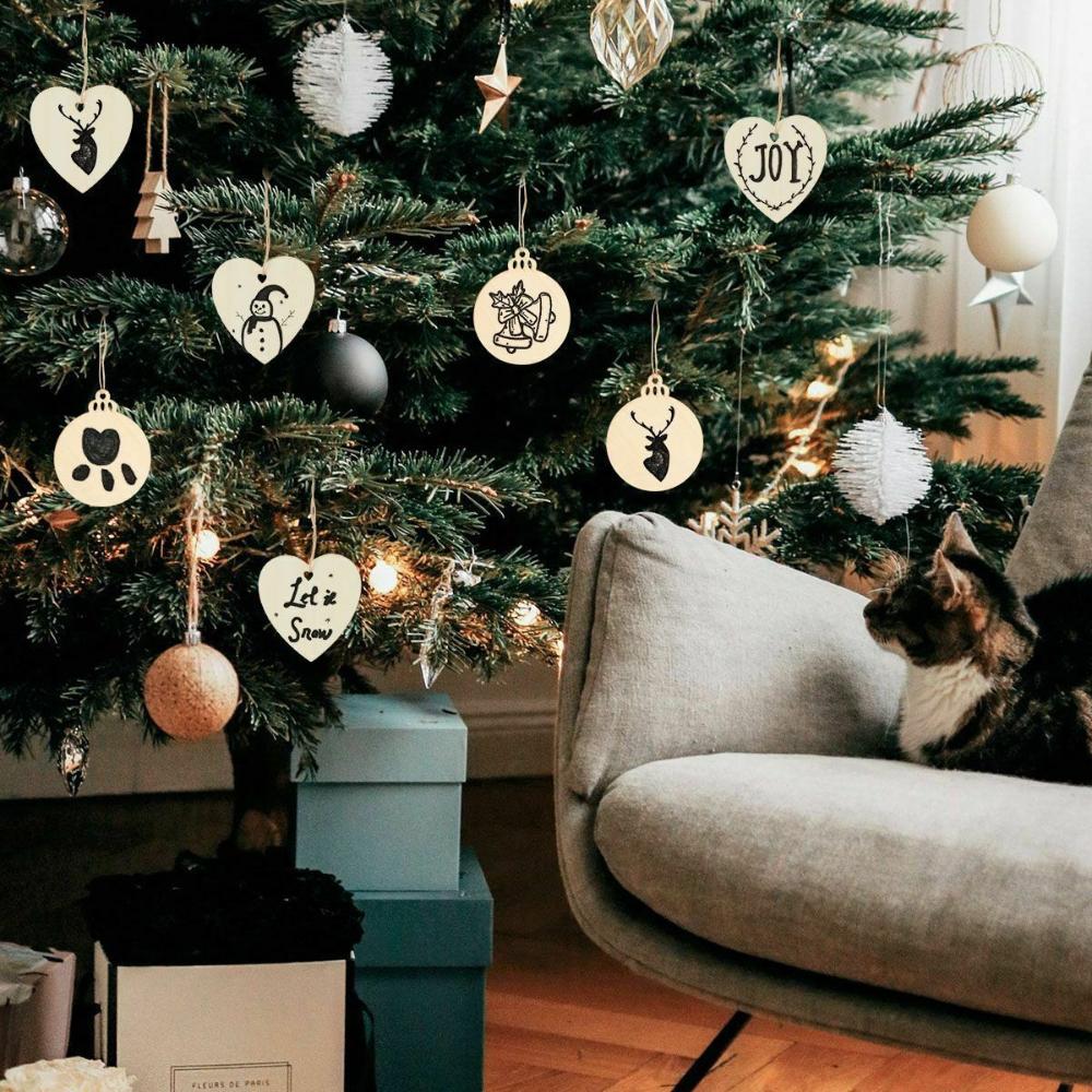 Decor Heart Pattern Round Wooden Discs DIY Craft Wood Slices Christmas Ornaments Hang Decor