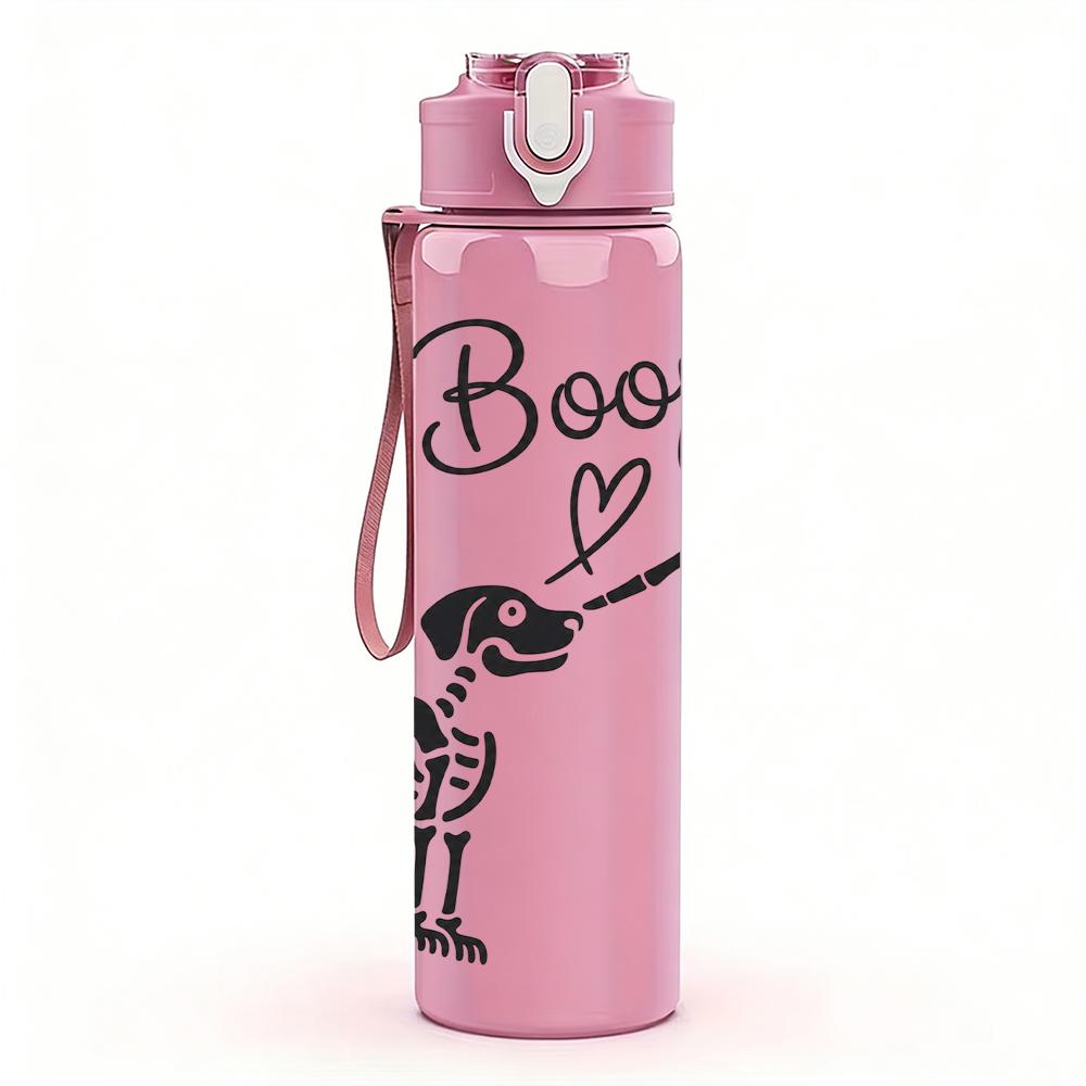 1PC Skeleton Dog Gun Boop Funny 750ml Color Plastic Sports Water Bottle Leakproof Flip Straw Lid Suitable for Sports Office Home Use