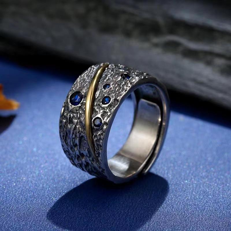 Retro Pierścionek z Gwiazdami Deszczu Meteorów Punk Gotycki Regulowany Otwarty Pierścionek Dla Mężczyzn Miedziany Projektant Cyrkonia Akcesoria Romantyczny Prezent Unisex