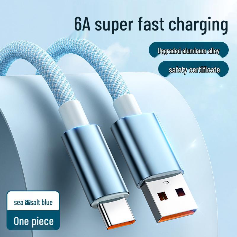 

Colorful Nylon Braided 6A Fast Charging Cable for Apple & Huawei Type-C Phones 1m