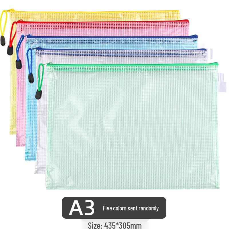 A4 Waterproof Mesh Zipper File Bag - Transparent, PVC, Handheld, Office & Student Stationery.