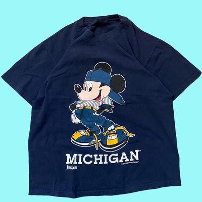 90er Jahre University of Michigan Mickey Maus Baseball-T-Shirt REPRINT Neu