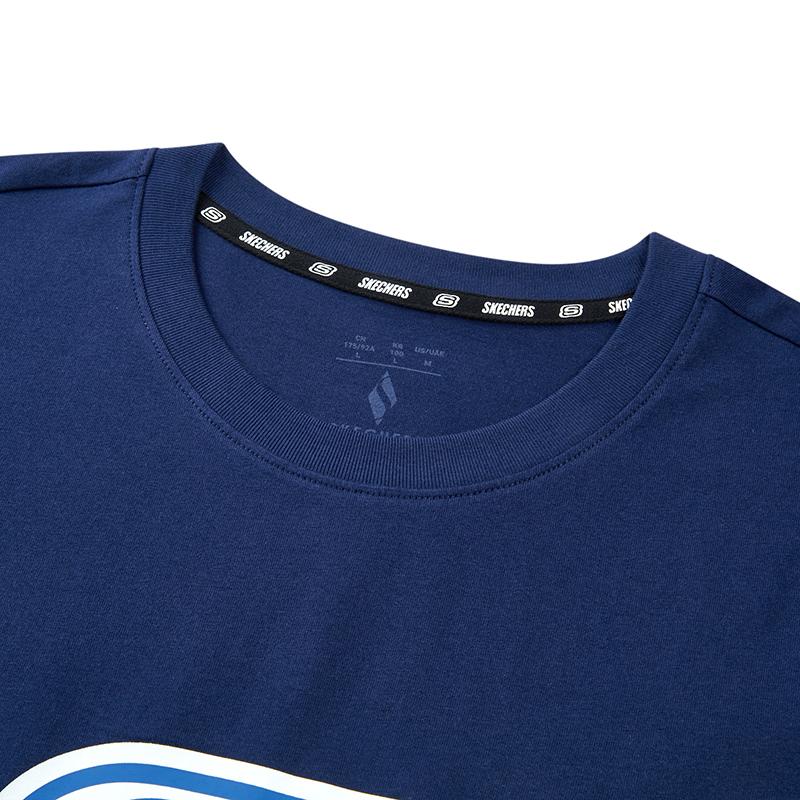 Skechers Pure Cotton Logo Printed Casual Nautical Short Sleeve T-Shirt Unisex Tops Medieval-Blue L224U130-007D