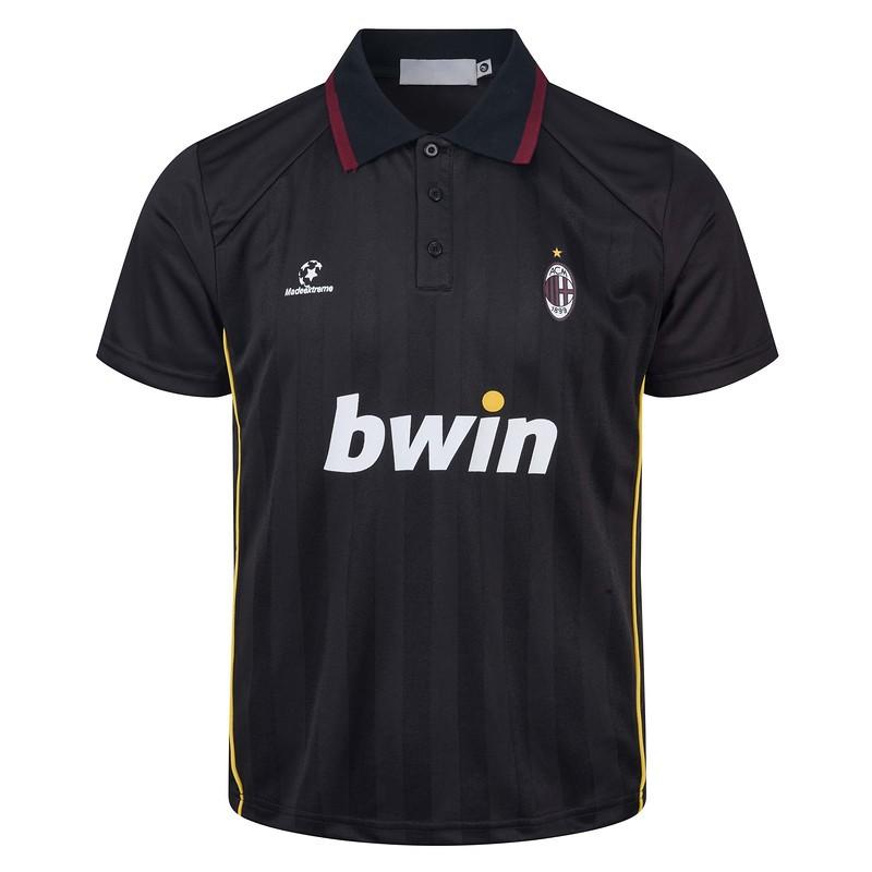 Vintage Serie A team logo contrasting color ragged short-sleeved polo shirt men's and women's breathable vertical striped sports casual top