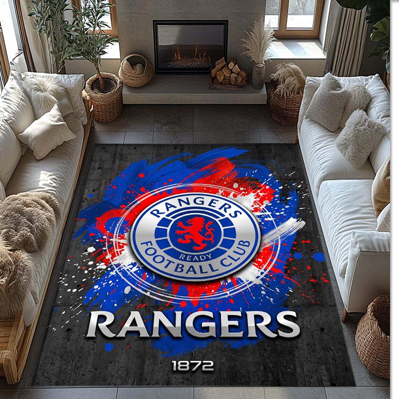 Tappeto Morbido per Area Calcio Rangers FC con Motivo Calcio, Antiscivolo, Tappeto per Pavimento Interno, Tappetino Decorazione Sportiva per Camera da Letto