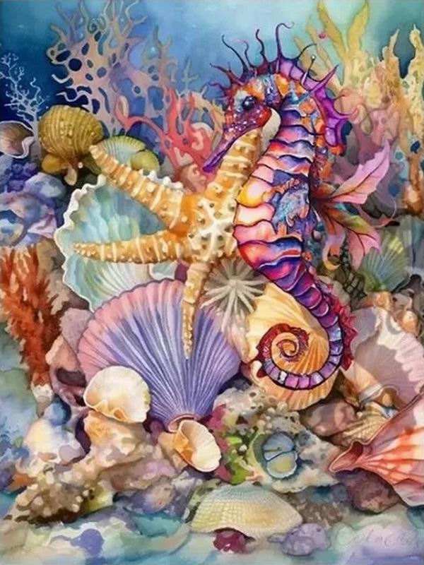 Diamond Painting New Collection 2024 Sea Horse Diy Full Square Round Drill Rhinestone Embroidery Starfish Shells Mosaic Cross Stitch Kits