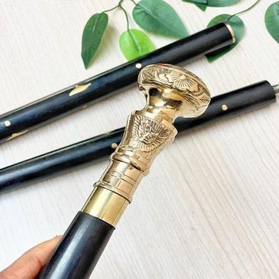 Bastone da passeggio con manico a fiore in ottone, elegante bastone pieghevole in legno duro nero, regalo per padre, nonni, regalo di Natale, regalo di anniversario