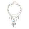 Pack of 2 Symbolic Freedom Feather Pendant Necklaces Turquoise Details Vintage Bohemian Styles Clavicle Chain