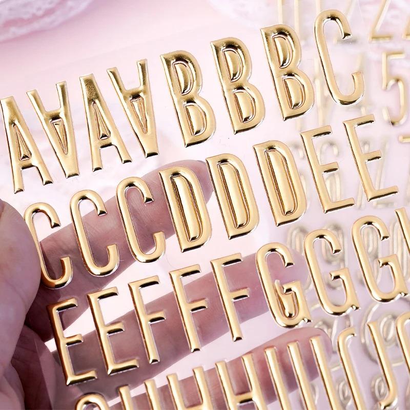 1PC 3D Gold Foil Glitter Alphabet Letter Stickers Scrapbooking Mini Self Adhesive Gold Letters Stickers for DIY Craft Art Gradua