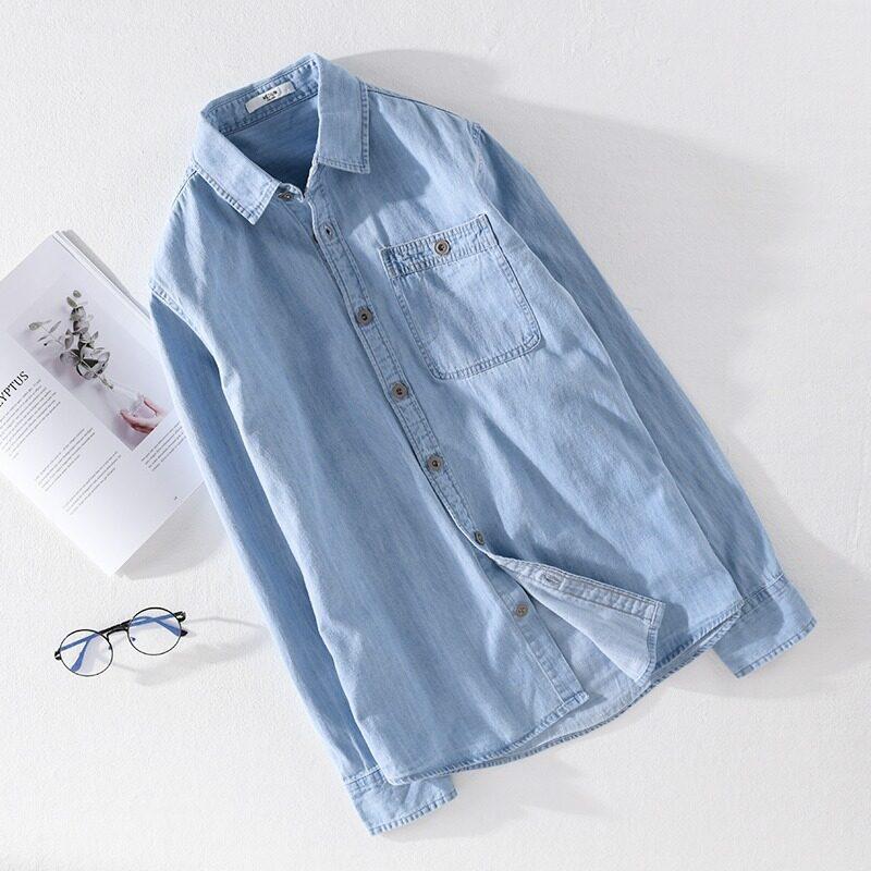 Denim Shirt Boys' Jacket Spring and Autumn Casual Japanese Retro Shirt Long-sleeved Top