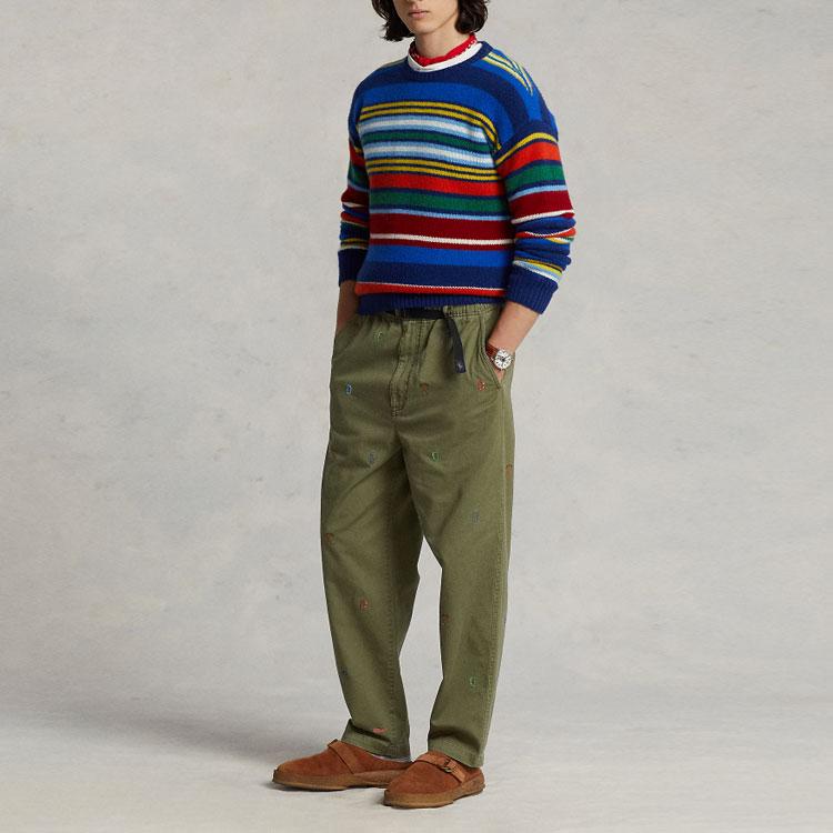 Polo Ralph Lauren SS23 Mid-Rise Straight Loose Fit Pony Logo Embroidered Twill Casual Pants Men pants Military-Green MNPOPNT14G20456-300