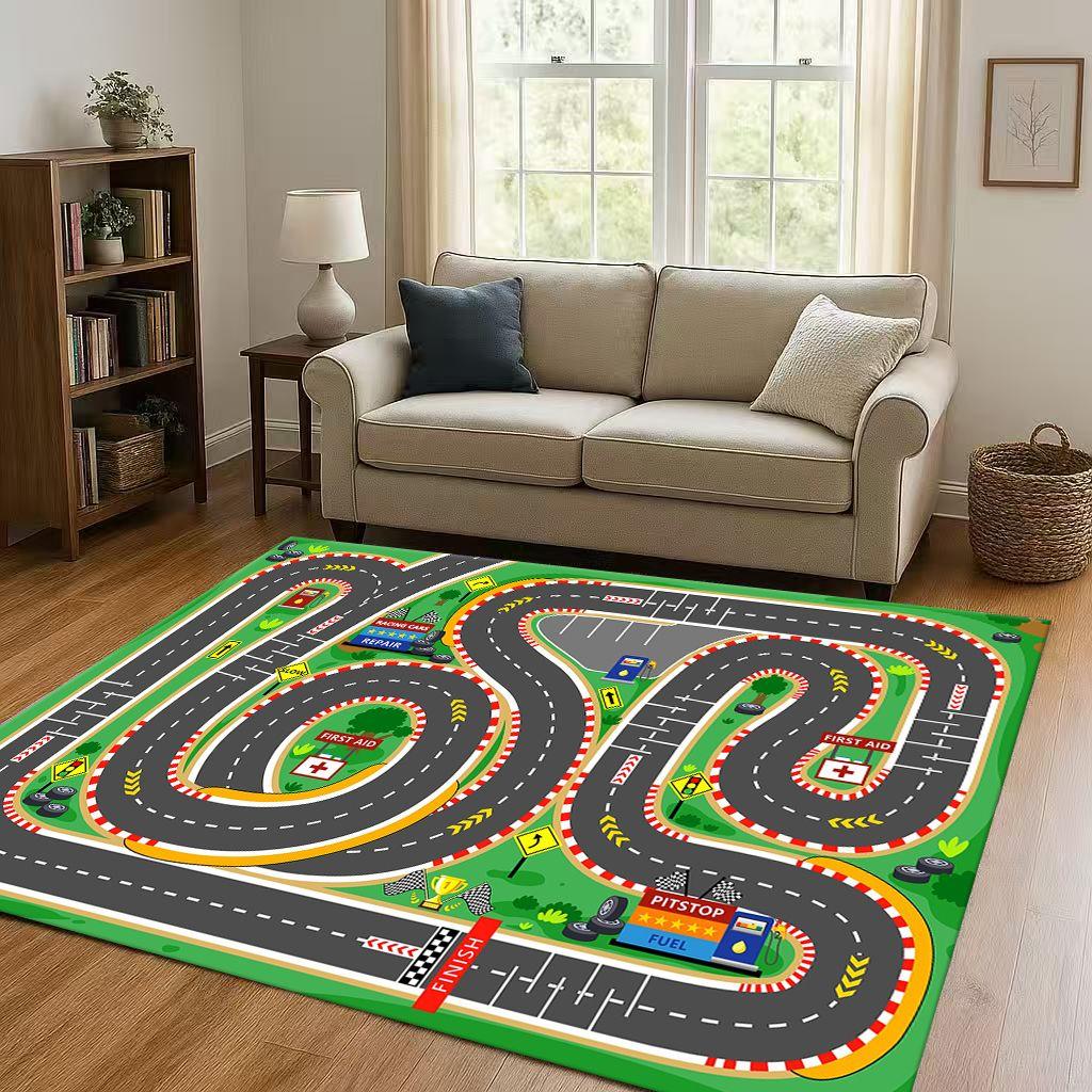 City Street Road Traffic Race Track Child Interaction Game Cartoon Living Room Kid Playroom Non-Slip Area Rug Carpet for Bedroom