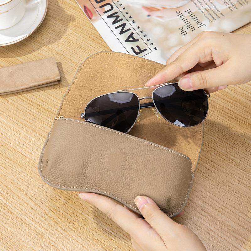 New Leather High-value Glasses Bag Niche Portable Sunglasses Storage Bag First Layer Cowhide Sunglasses Case Men and Women