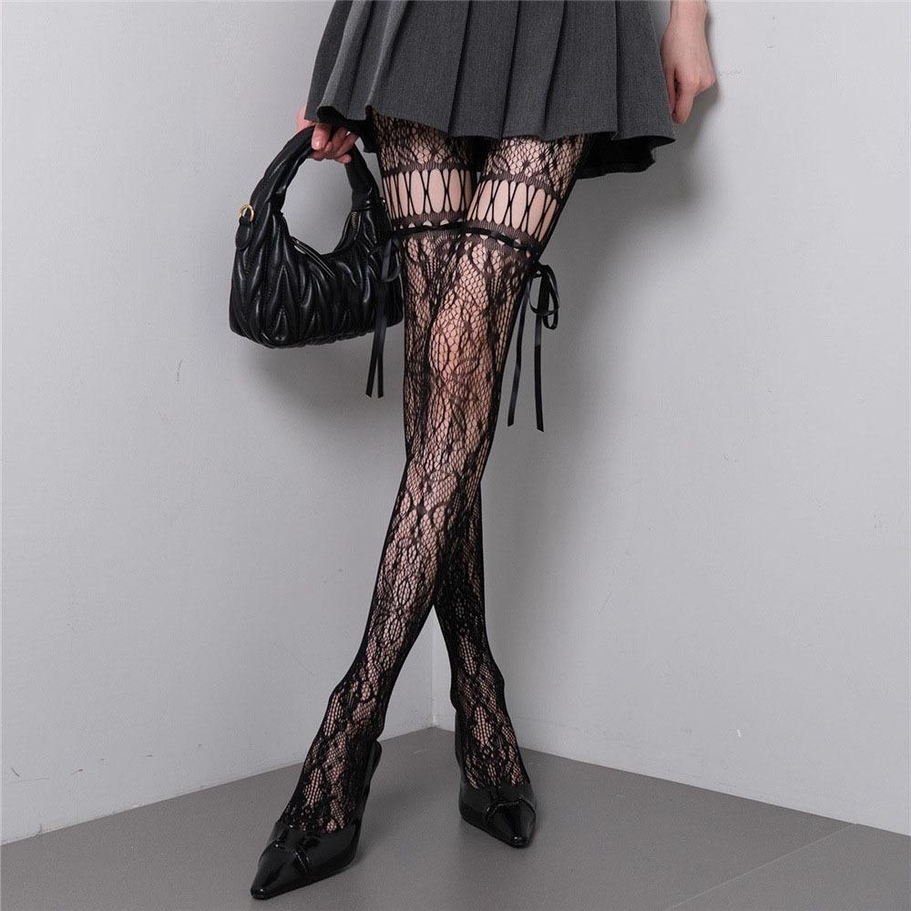 Сетчатые кружевные колготки с высокой талией, колготки высокой плотности, прозрачные колготки, колготки, для вечеринки чёрный