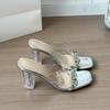 Transparent rhinestone high heels women's 2025 new thick heel wear versatile sexy temperament not tired feet open toe cool slippers