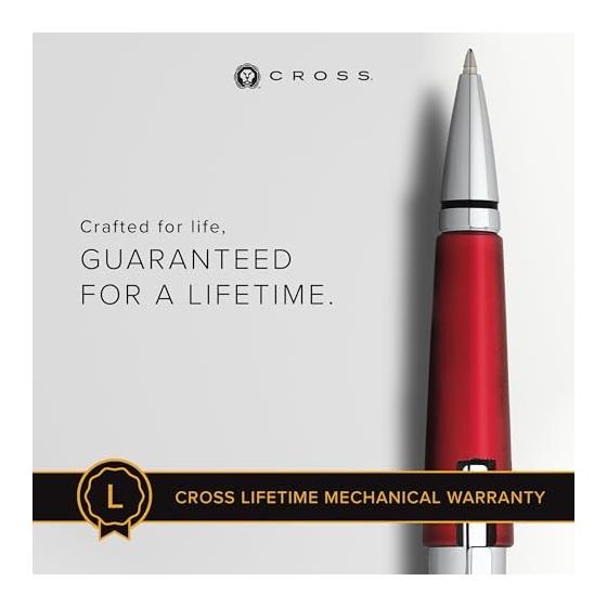 Cross Edge AT0555-7 Refillable Rollerball Pen, Red, Medium Point, Chrome, Slide-Open Type, with Premium Gift Box