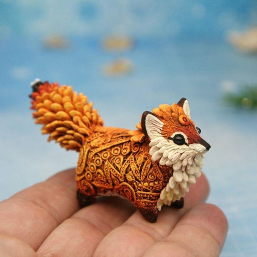 Animal Resin Crafts Ornaments Totem Fox Miniature Figurine Fox Totem Statue Desktop Decorations