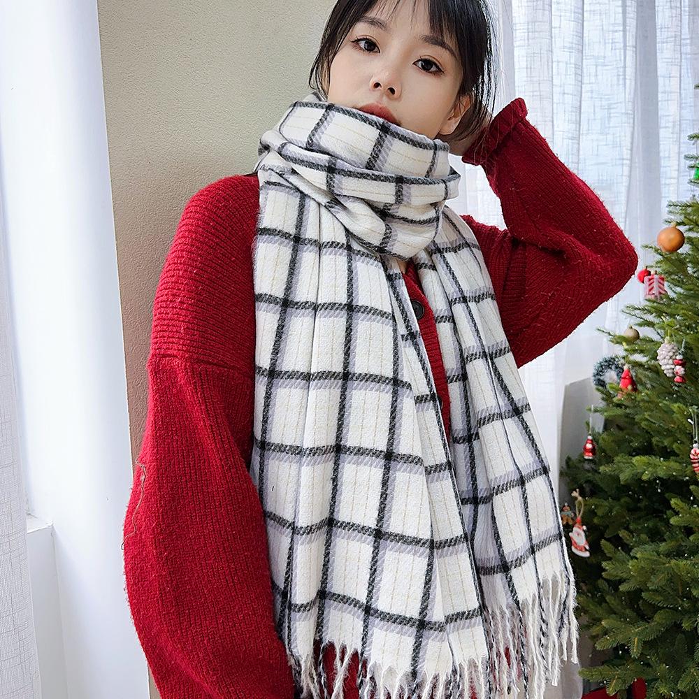 Sciarpa a Quadri Invernale da Donna, Stile Giapponese-Coreano Carino, Versatile Scaldacollo Caldo a Sciarpa