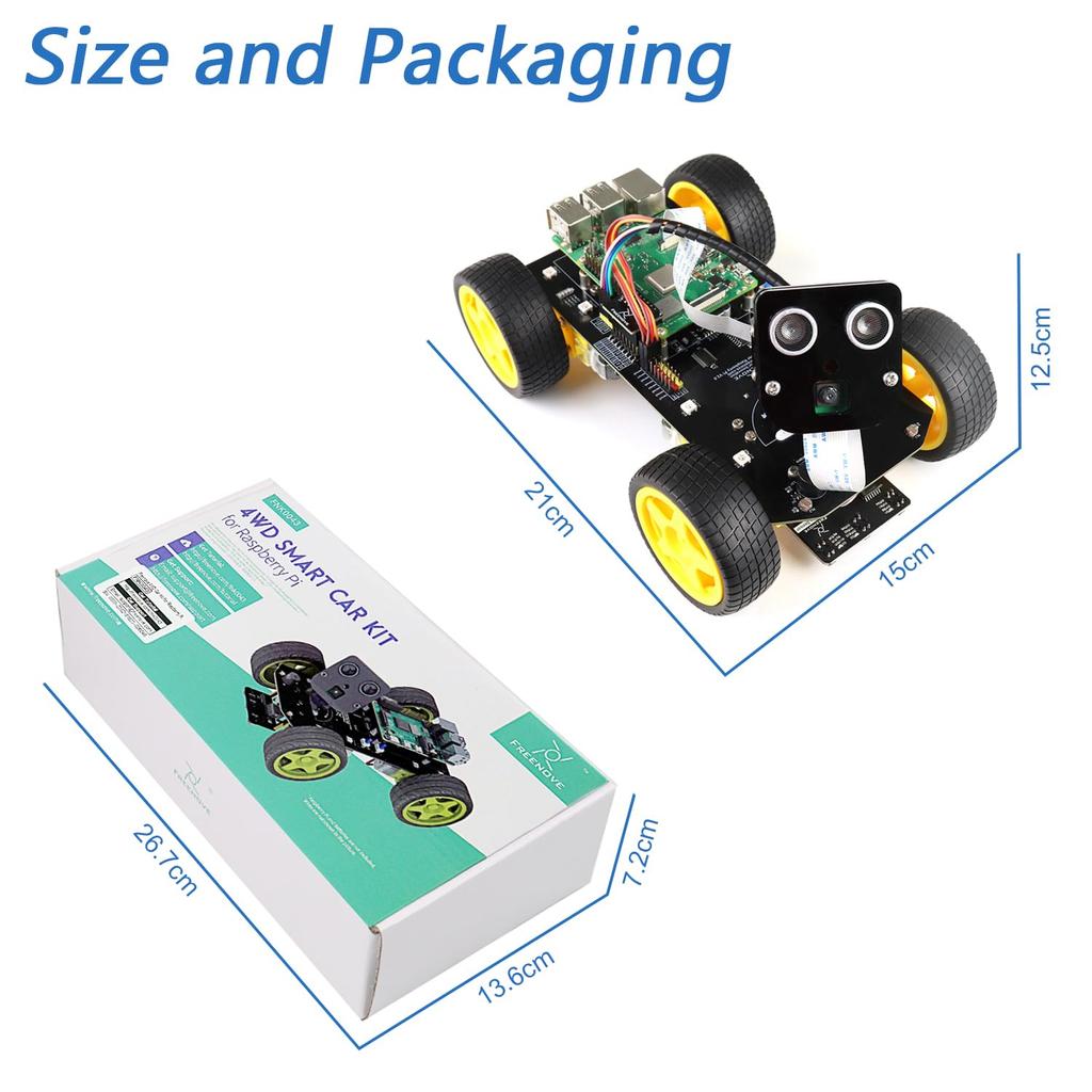 Freenove 4WD Smart Car Kit for Raspberry Pi with Face Line Light Obstacle App and Servo Pi Not 5, 4, B, 3, B+, Zero, 2, W, Tracking, Tracking,