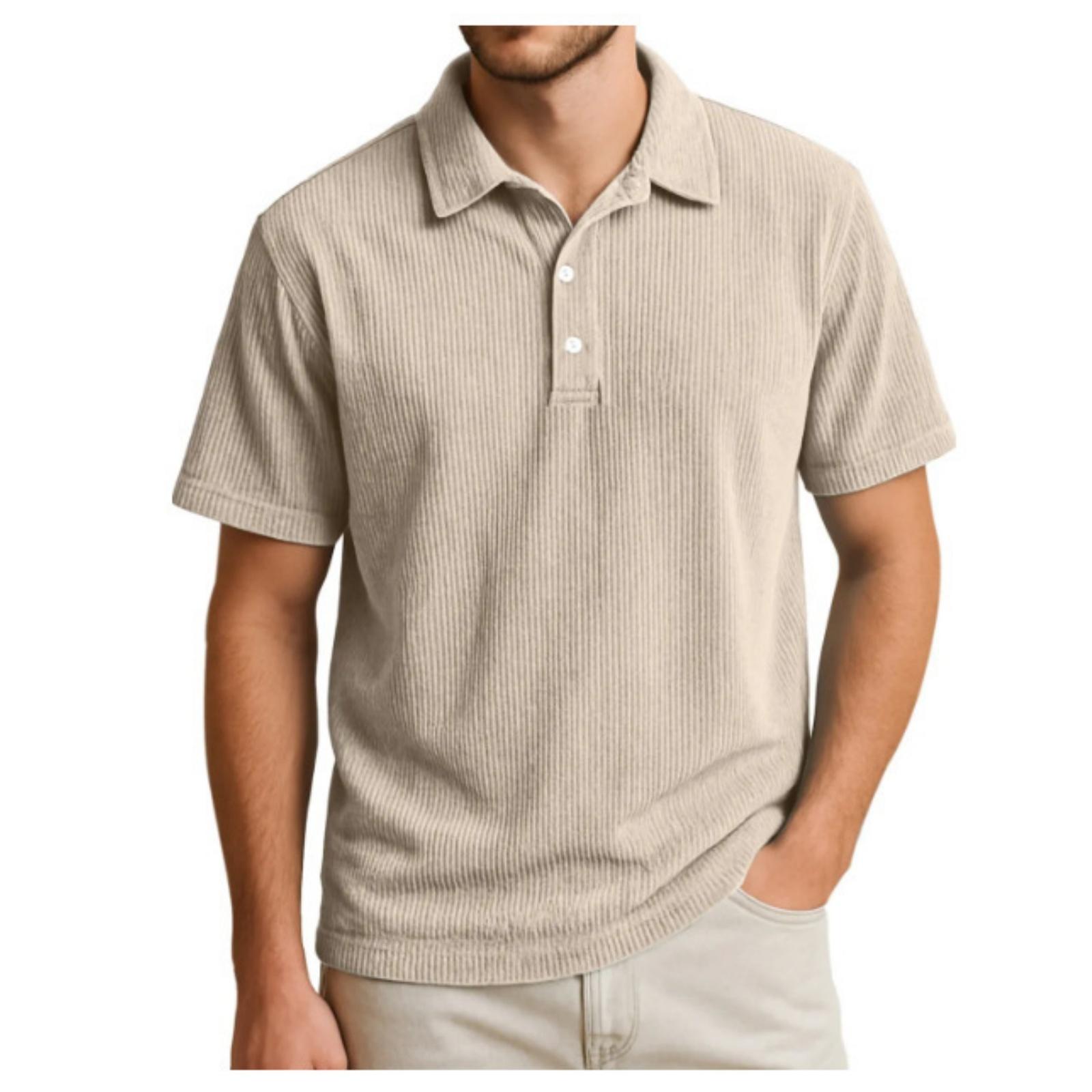 

Мужская повседневная стильная вельветовая футболка с коротким рукавом - Мужская легкая дышащая спортивная рубашка для бизнеса L хаки