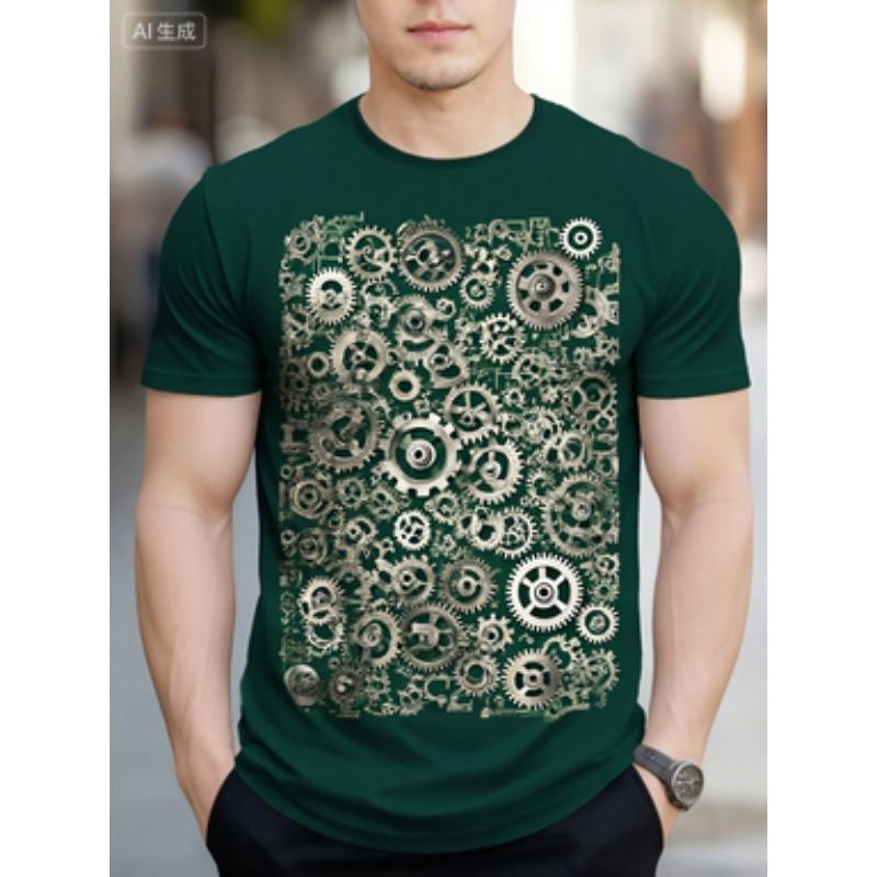 Men's 3D Circuit Board Print Green Summer Tee Casual Lightweight Breathable Crew Neck
