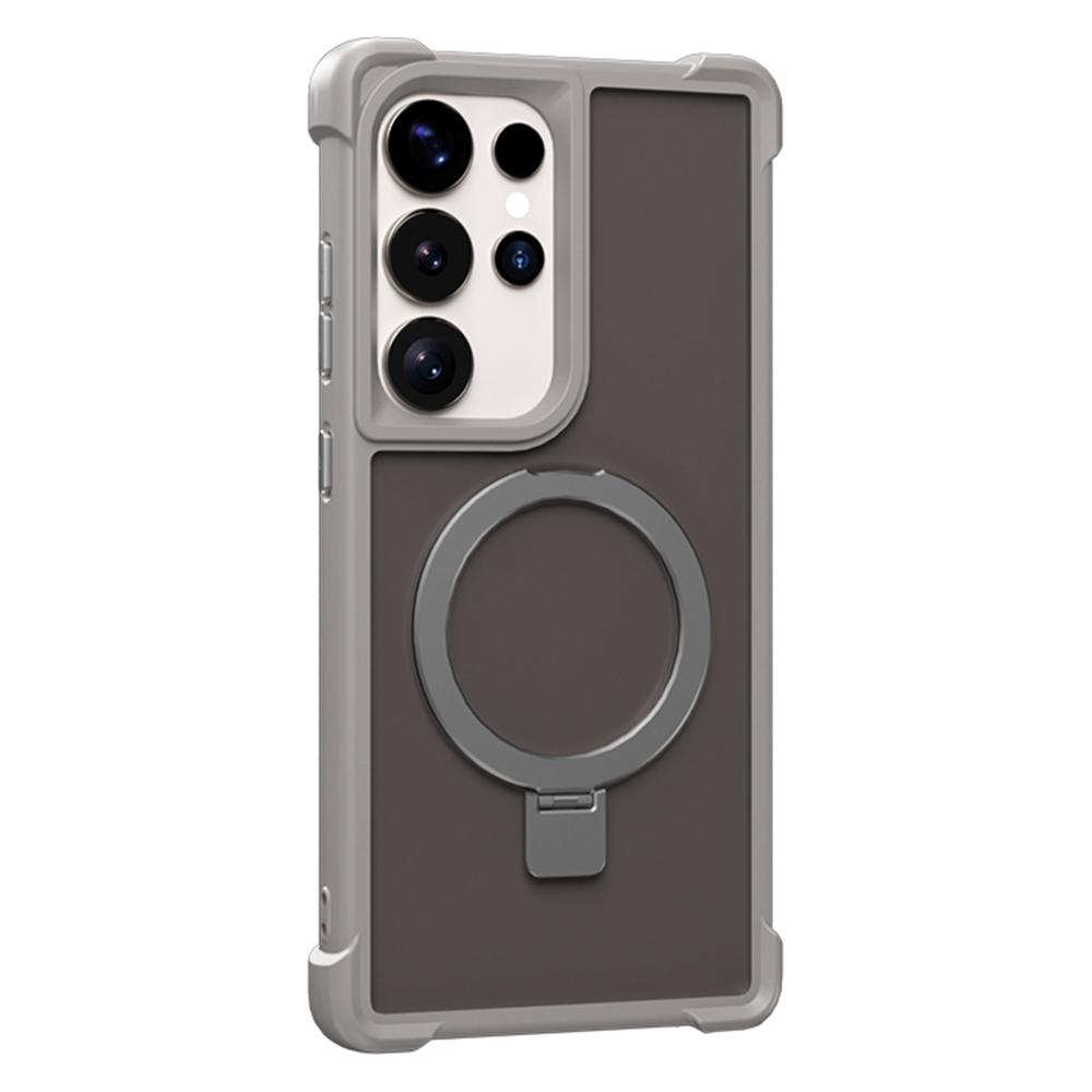 

For Samsung Galaxy S24 Ultra Magnetic Case Anti Drop TPU+PC Kickstand Phone Back Cover Grey
