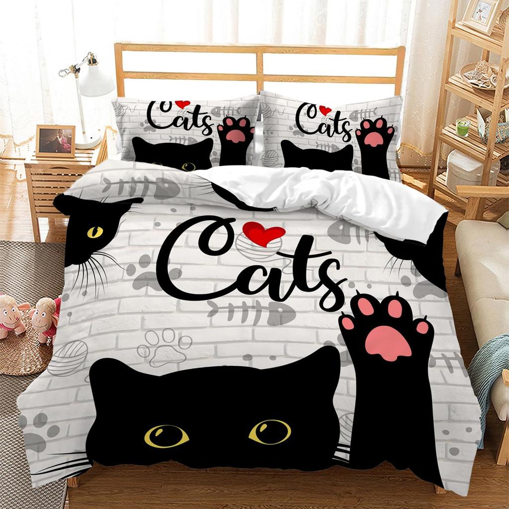 Cute Cat Down Comforter Set Bedding Set 3-piece Duvet Cover Set