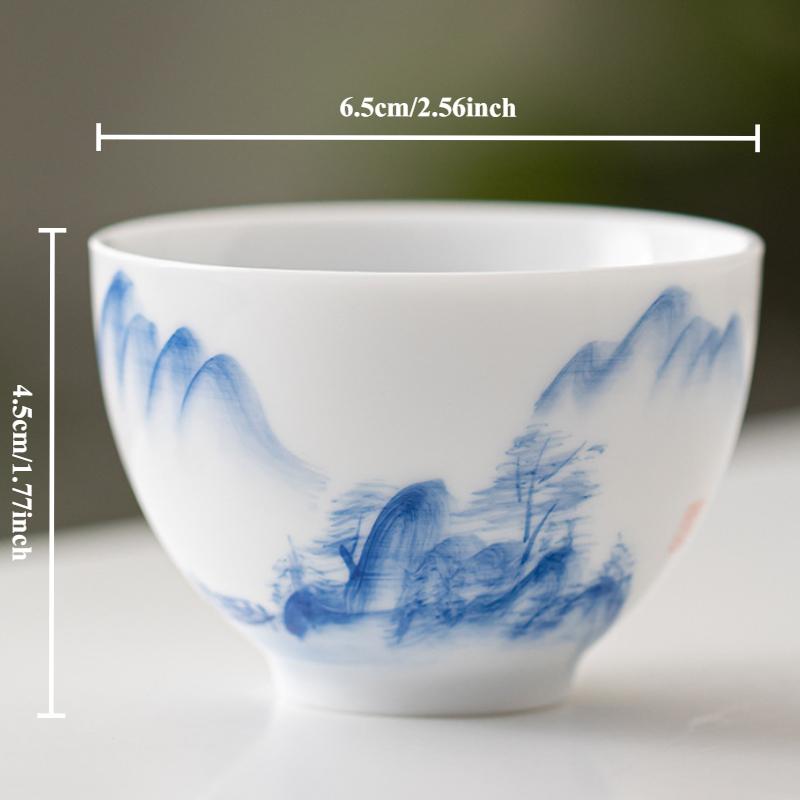 2-1pcs Underglaze Hand-painted Ceramics Teacup White Porcelain Master Cup Small Tasting Personal Tea Mug Zen Kung Fu Teaware