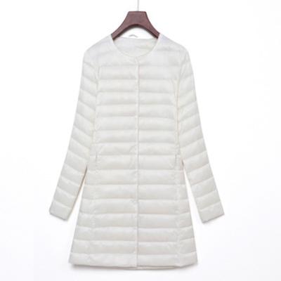 New Down Jacket Women's Light, Medium and Long Fashion and Thin White Duck Down Snap-button Round Neck Warm Liner Jacket