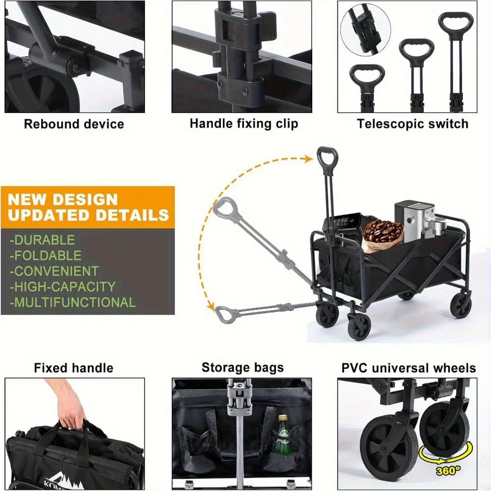 450LB Capacity Heavy Duty Folding Coffee Wagon Cart with All-Terrain Wheels, Ergonomic Handle & Mesh Pockets Cart for Outdoor