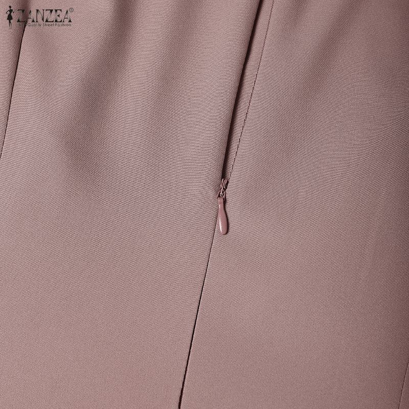 ZANZEA Muslim Casual Round Neck Long Sleeve Loose Women Long Dress