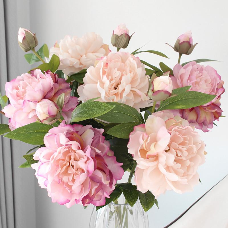 Peony Silk Flower Arrangement - Artificial Floral Decoration for Living Room and Dining Table