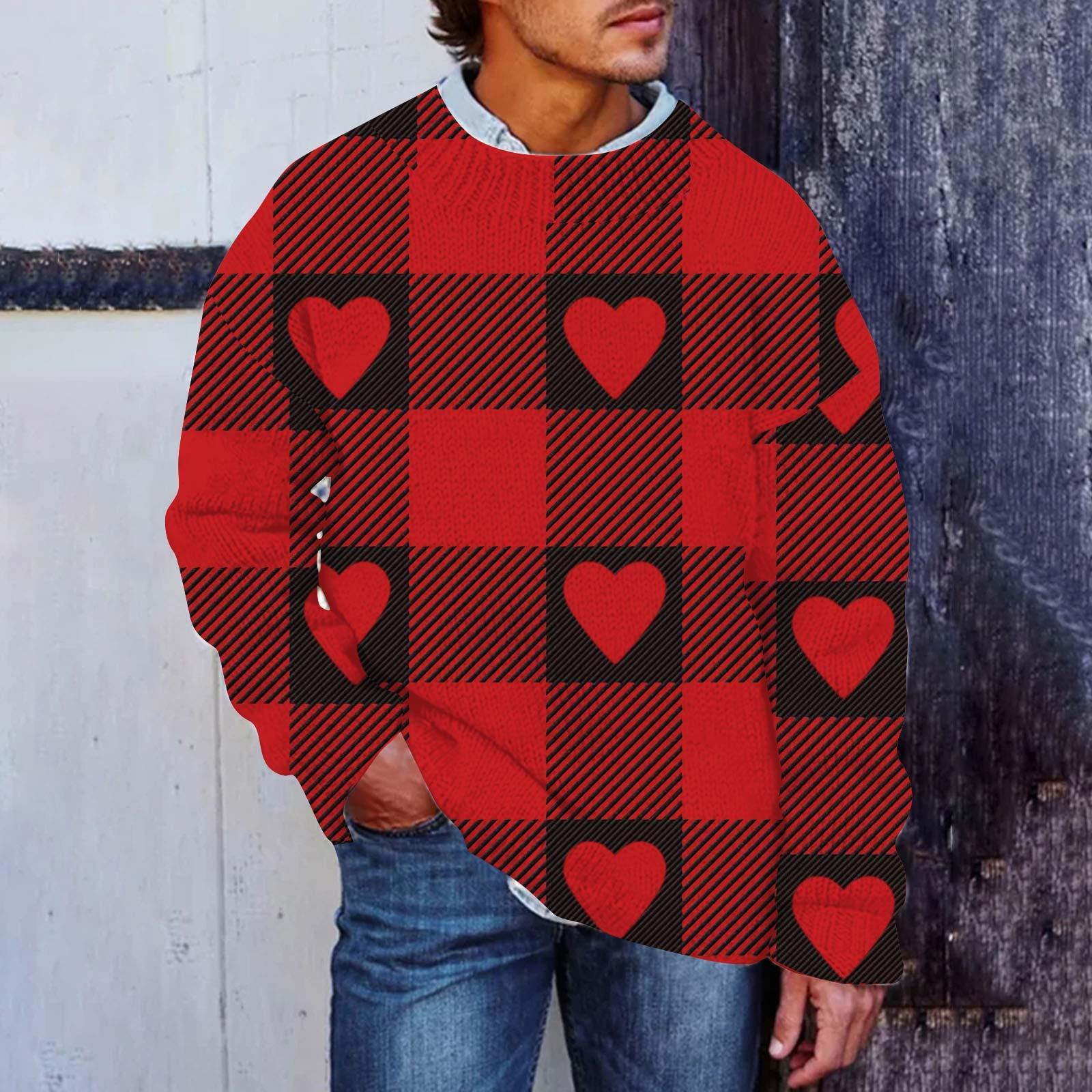 

Мужской принтованный искусственный свитер, толстовка с круглым вырезом, свободный топ с длинными рукавами M красный