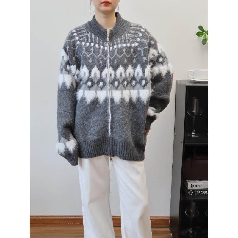 

Осень и зима новый свободный вязаный кардиган из искусственного норкового бархата в стиле пэчворк на молнии, женская куртка-свитер в ленивом стиле one size fits all белый