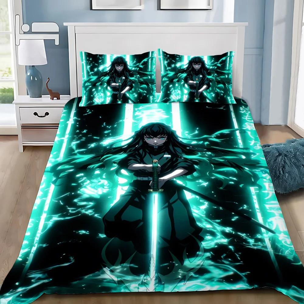 Nezuko Kamado Bedding Set Anime Muichiro tokito Duvet Cover Comforter Bed Linen Single Twin Full Queen Size Kids Girl Boys Gift
