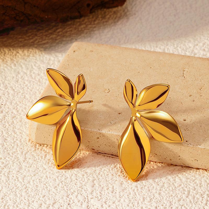 European popular ins style simple and versatile high-end gold-plated stainless steel petal leaf earrings earrings