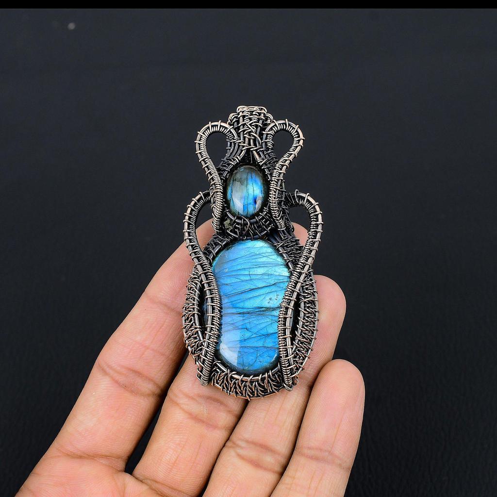Labradorite Pendant, Handmade Gemstone 999 Copper Wire Wrapped Pendant Antique Jewelry, For Gift Silver Jewelry