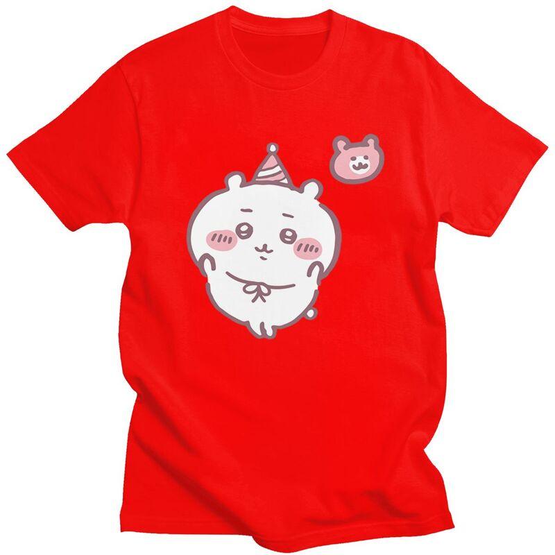 Custom Chiikawa T Shirt Men Pure Cotton Tshirt Casual Tees Short Sleeves Cute Cartoon T-shirts Slim Fit