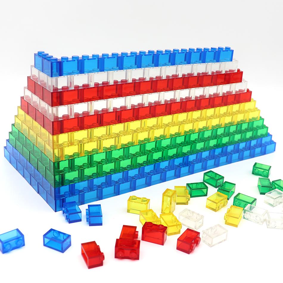 100PCS MOC Transparent 1x2 Dots Thick Building Blocks Classic DIY Bricks Accessories Parts Toys for Children
