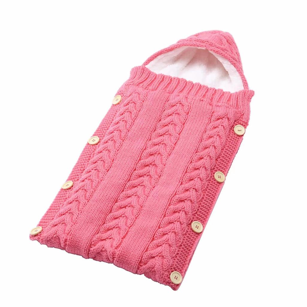 Infant Knitted Woolen Sleeping Bag Buttoned Blanket for Autumn & Winter