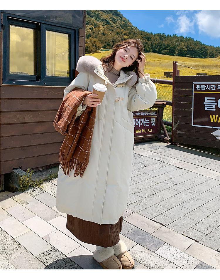 Autumn and Winter Women's Large Size Coat Hooded Fur Collar Horn Buckle Loose Casual Thickened Windproof Women's Jacket