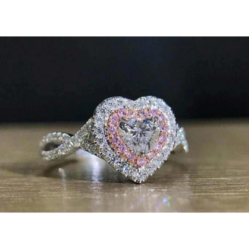 

1 шт. Модное новое кольцо с инкрустацией в форме сердца из синтетического циркона 11 розовый