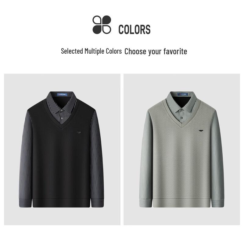 MONTAGUT Men's Wool Blend Faux Two-Piece Polo Sweater