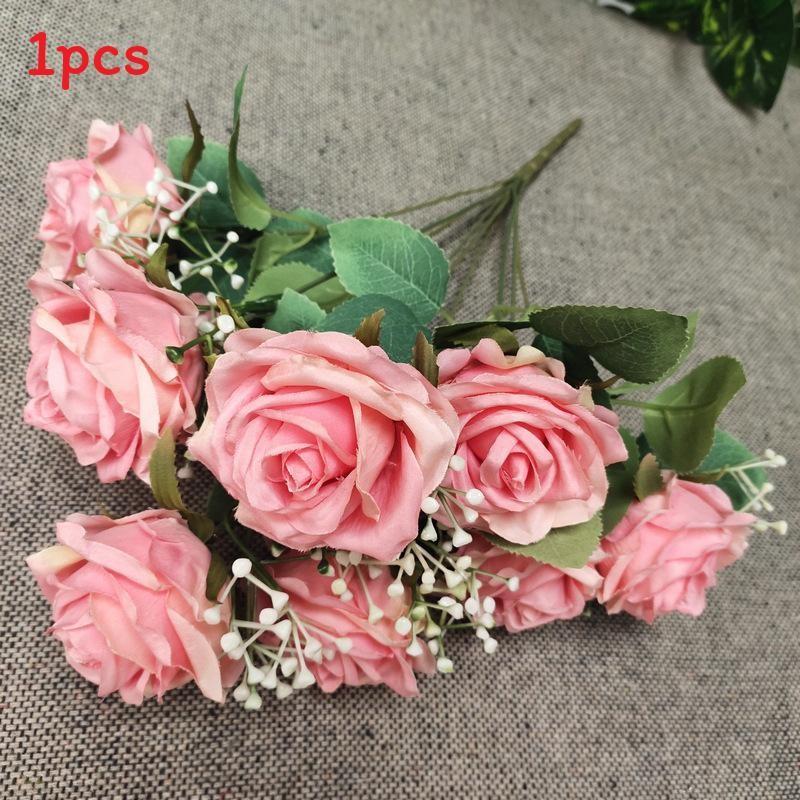 Realistic Rose Silk Bouquet 9 Stems Wedding Photography Props Decoration Home