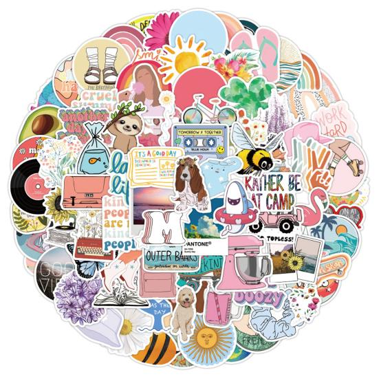 100Pcs Graffiti Stickers Various Summer Holiday Decorative Cute Decals Laptop Luggage Journal Album Scrapbook Refrigerator Stickers Gift